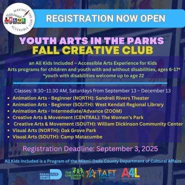 Register for Youth Arts in the Parks Fall Creative Club